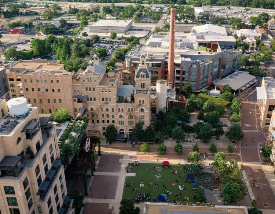 An aerial view of the Pearl in San Antonio, TX